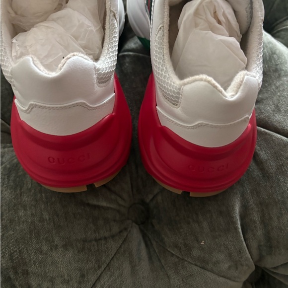 Gucci White/Red Leather and Mesh Rhyton Low Top Sneakers Size Men 7.5 - Picture 3 of 7